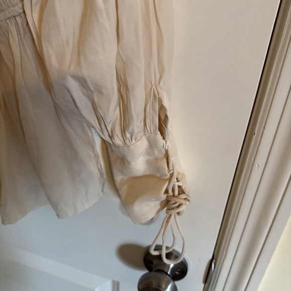 Scarlet Darkness Smocked Waist Renaissance Peasant Top Shirt Cream Medium - Picture 4 of 9